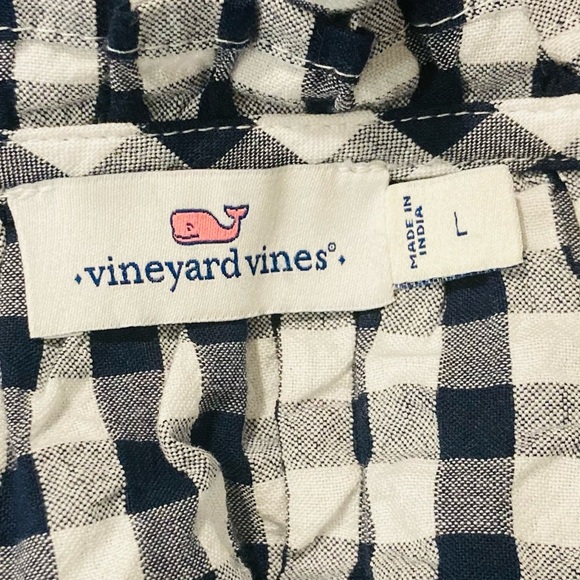Vineyard Vines blue and white checked plaid blouse with ruffle cap sleeves. L - Picture 4 of 7